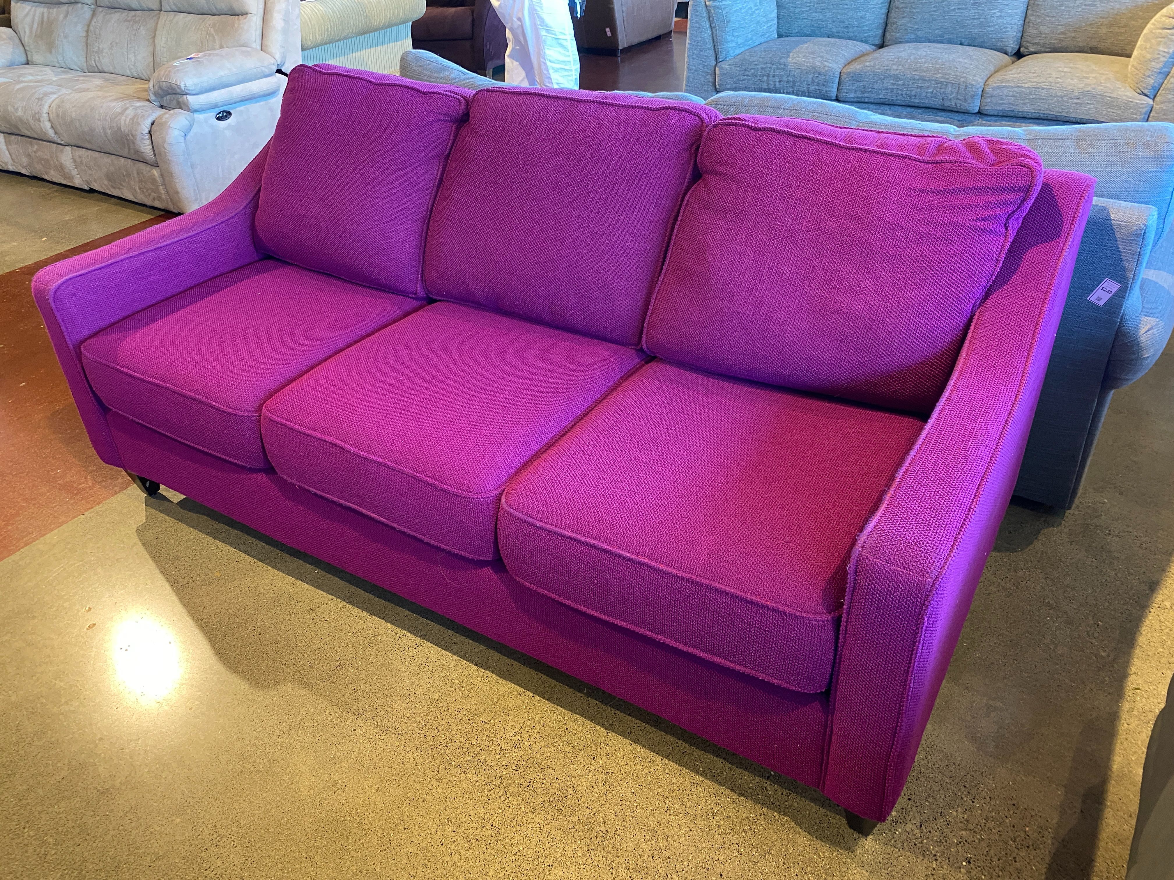 Purple Three Seater Couch in a Bubbled Fabric Texture