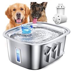 Large Dog Water Fountain Stainless Steel, 3 Gallon Pet Water Fountain with Visual Window, Dog Water Dispenser Automatic Waterer Bowls for Drinking wit