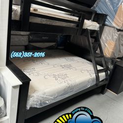 Twin Full Black Bunk Bed With Mattresses Colchones Nuevos 