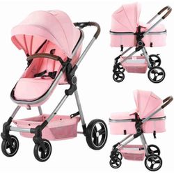 Baby Stroller 2 in 1 Standard Bassinet Stroller Carriage Infant Toddler Girl Lightweight Foldable Travel Stroller