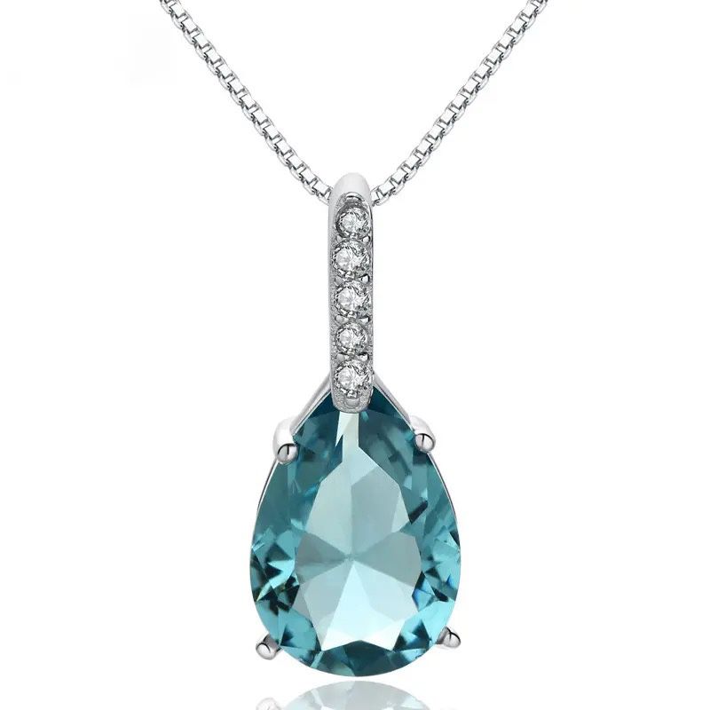 925 Sterling, silver blue topaz, teardrop, pendant necklace [PEN15]