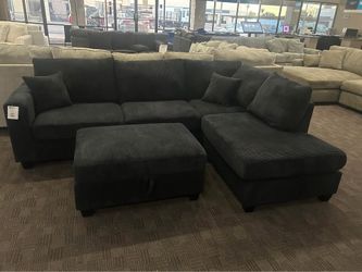 Black comfy sectional w/ storage ottoman