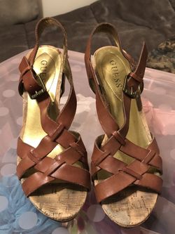 Guess brown leather wedges size 7.5