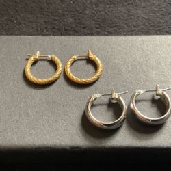 Small SilverTone & Goldtone Hoop Earrings ,by Monet