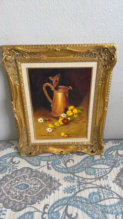 Oil base pitcher and flowers frame