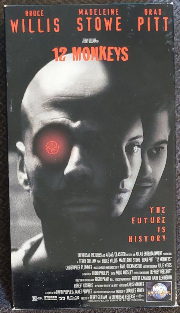 12 Monkeys (1995) VHS Tape Movie - Psychological Thriller - Sci-Fi - Science Fiction Movie - Time Travel - Bruce Willis - Brad Pitt - Cult Classic
