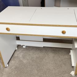 White , Wooden Sewing Or Quilting Table with Rolling Casters 