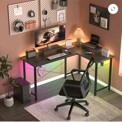 L-Shaped Gaming Desk with RGB Light and Removable Storage Stands