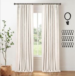 INOVADAY 100% Blackout Curtains for Bedroom, Black Out Curtains 84 Inch Long, Clip Rings Linen Blackout Drapes, Thermal Insulated Room Darkening for L