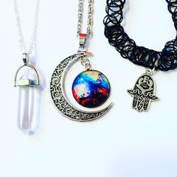 Clear Quartz Hamsa necklaces and choker bundle