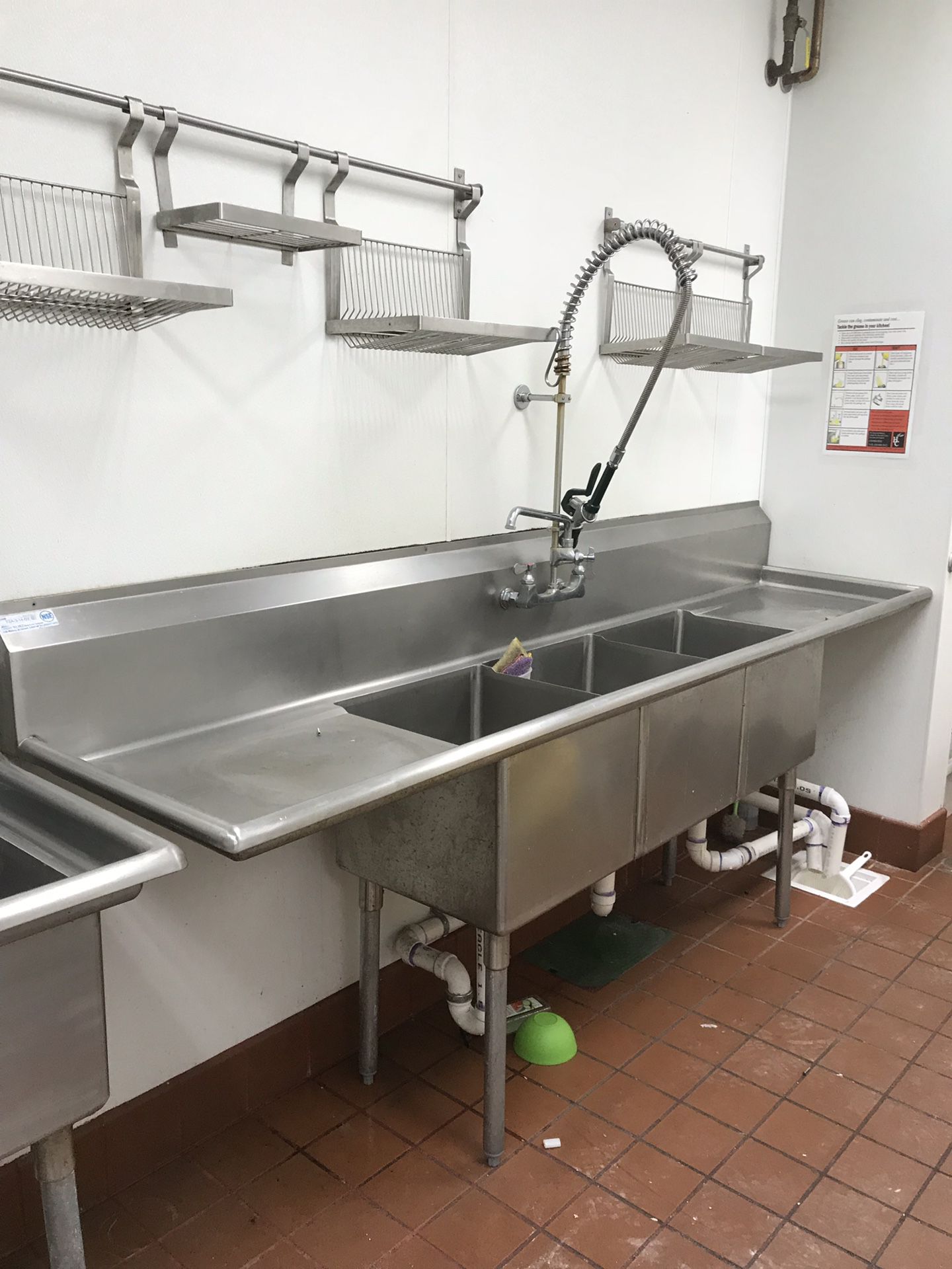 Three compartment commercial kitchen sink