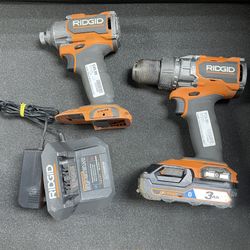 RIDGID 18V 1/2” HIGH TORQUE HAMMER DRILL & 3-SPEED 1/4” IMPACT DRIVER W/ 3AH BATTERY & CHARGER