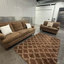 Brown Paisley Sofa and Loveseat