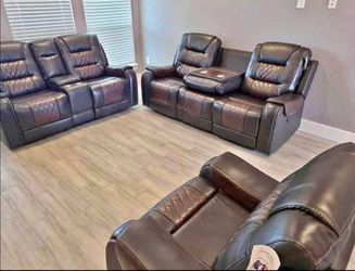 3-Piece Leather Reclining Sofa Set