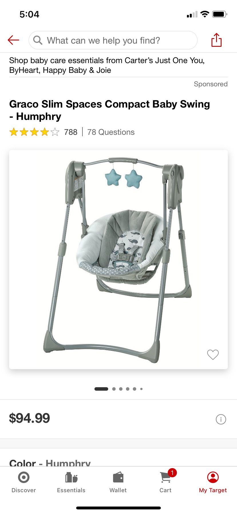 Graco Slim Spaces Compact Baby Swing