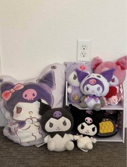 Sanrio Kuromi & My Melody Plush Bundle + Desk Organizer & Tissue Holder, Miniso Pillow, glass cup