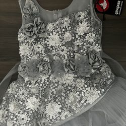 3t Gray Flower Sequins Dress Girl 