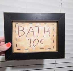 Lori Maphies Primitive Bath 10 Cents Framed Wall Art Sign Rustic Farmhouse Decor