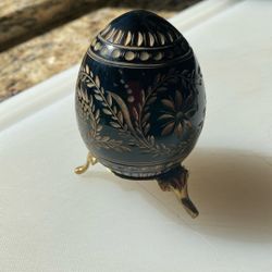 Glass Faberge Egg ( Black With Gold Etchings )