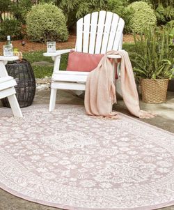 Pink/Ivory Vintage Outdoor Aztec Rug (3' 3" x 5' 3" Oval, Pink/ Ivory) - all NEW