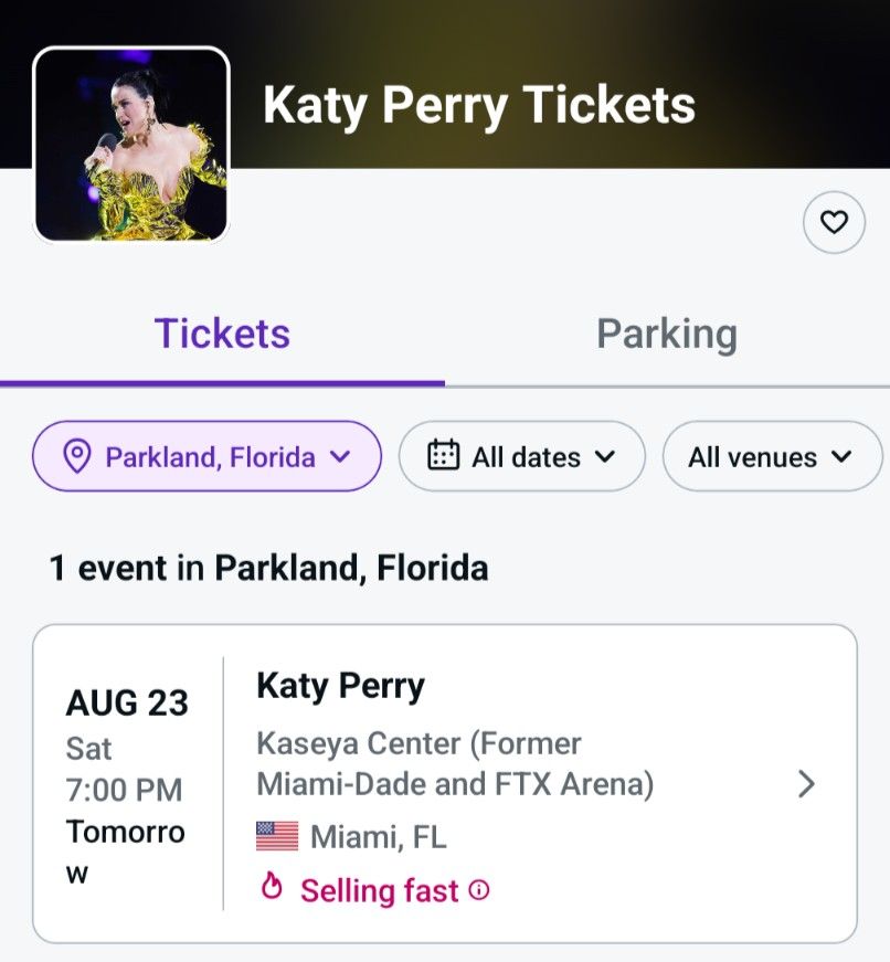 2 Katy Perry FLOOR tickets For Miami Aug 23rd
