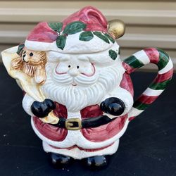 Vintage 1997 Jay Ceramic Santa Tea Pot Holding Teddy Bear In A Gift Bag 7.5”H x 7.5”W