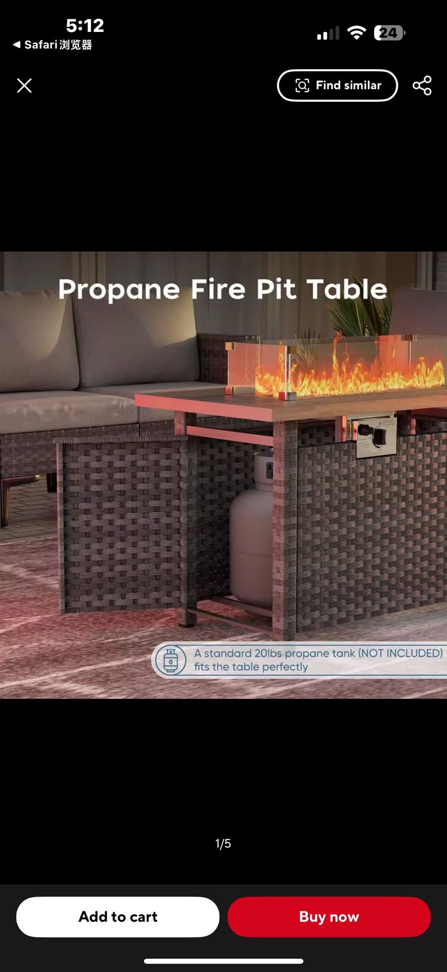 New in box Outdoor Propane Fire Pit Table, 44" Square Large with 60,000 BTU Auto-Ignition and Wind Guard for Porch and Garden , NBGF050GYOS