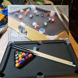 Wooden Tabletop Game  Light Up Pool Table Two Players 20" Long Used Once Everything Complete & Working Batteries Included