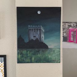 Sunset Over The Castle Original Acrylic painting On Canvas 11x14”
