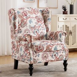 29'' Wide Floral Pattern Wingback Accent Armchair with Nailhead Trim