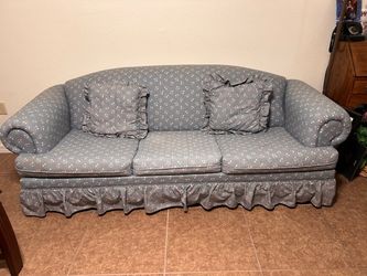 Floral Skirted Sofa with Throw Pillows