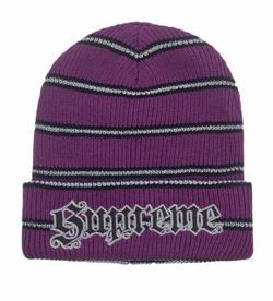 Supreme Metallic stripe beanie purple