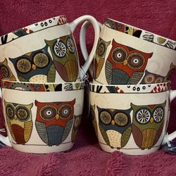 Portmeirion Pimpernel Spice Road Owls 16oz Mug Set Of 4 NEW!