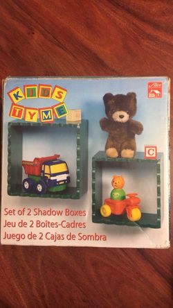 Brand new green shadow box shelves for children’s room