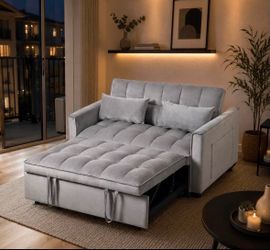 Futon, Sleeper Sofa Bed, Modern Pull Out Couch Bed, Adjustable Backrest, Velvet Loveseat Futon,