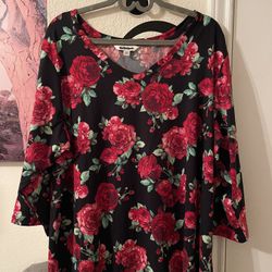Plus Size Womens red & black Floral V-Neck Top size XXXL NEW