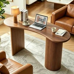 Curved Small Computer Desk - Walnut, 21.2"x54.3"x27.9"