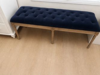 Navy Blue Tufted Velvet Bench – Solid Wood Legs