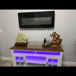 Brand New Farmhouse TV Stand for 65 inch TV,Modern Entertainment Center with LED Lights & Power Outlet,Wood TV Console with Adjustable Shelves & Glass