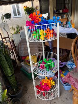 Sturdy White 3-Tier Wire Basket Stand  46” tall toys not included