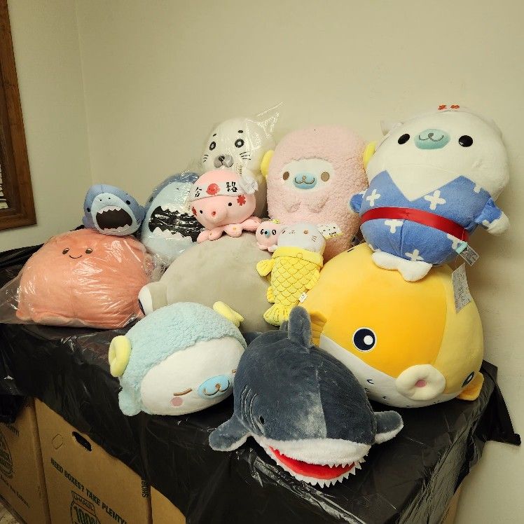 Large Ocean Marine Aquatic Sea Life Animal Plush Bundle Lot 13 Plushies Total