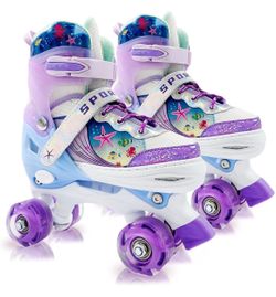 Adjustable Kids Roller Skates for Girls and Boys Ages 3-5 5-8 8-12, All 8 Wheels of Girl's Skates Shine, Safe and Fun Illuminating for Outdoor Indoor