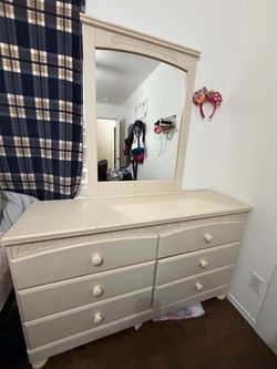 White Wood Dresser with Mirror