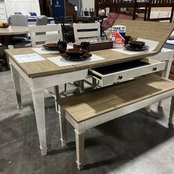 Skempton White/Light Brown Dining Room Set (Dining table and Chairs