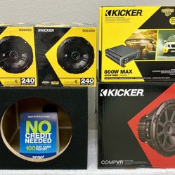 New (1) 10” inch Kicker CVR 700 Watts Subwoofer + Kicker 800 Watts Monoblock Amp + (4) 6.5” Speakers {No Credit Easy Financing} 🔊🔥