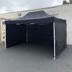 New $165 Heavy-Duty 10x15 ft with (3 Sidewalls) EZ Popup Canopy Outdoor Gazebo, Carry Bag (Black, White) 