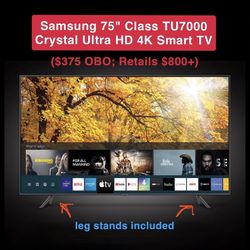 75” Crystal Ultra HD 4k Samsung Smart TV (Retails $800)