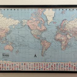 vintage framed "Colorprint" map of the world
