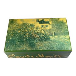 VTG Jewelry Box Wood Claude Monet Replica Impressionist Trinket Photo Storage