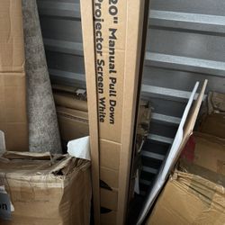 VIVOHOME Projector Screen Pull Down, 1:1 120 Inch Retractable Projection Screen, HD 4K Manual Pull Movie Screen for Home Theater, Cinema, Office